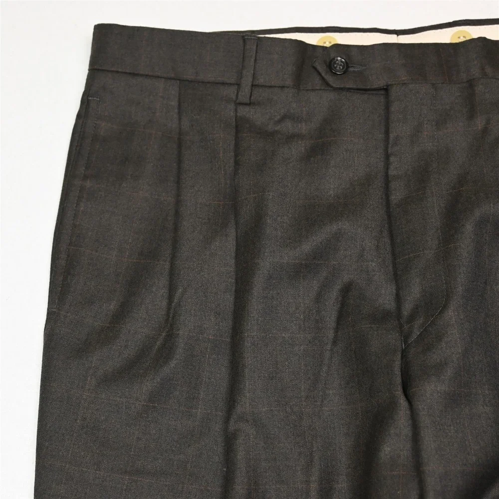 Jos A Bank 43R 36x30 Olive Green Windowpane 100% Wool Gordon Mens‎ Suit
